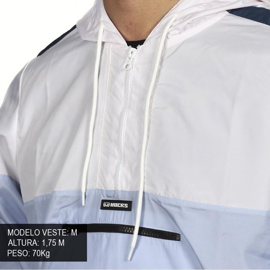 Jaqueta Hocks Corta Vento Anorak Trin Creme/Azul