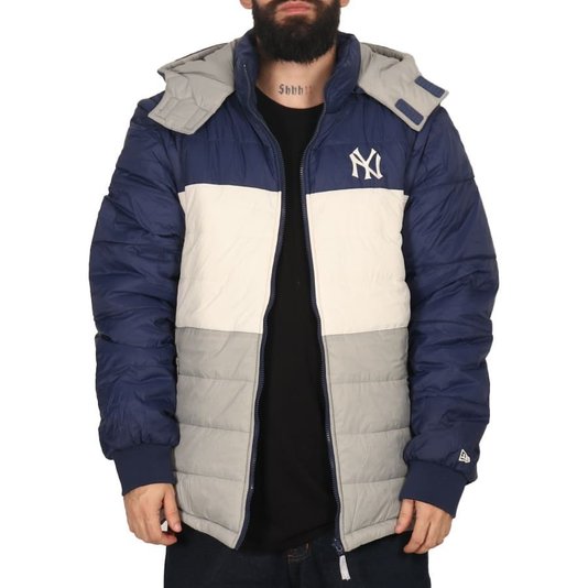 Jaqueta New Era Modern Dupla Face Colete Puffer Azul/Branco/Cinza