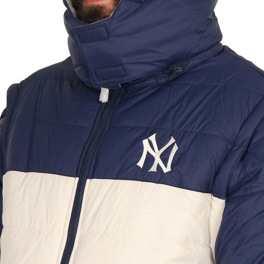 Jaqueta New Era Modern Dupla Face Colete Puffer Azul/Branco/Cinza