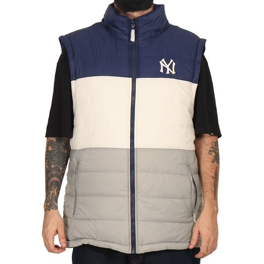 Jaqueta New Era Modern Dupla Face Colete Puffer Azul/Branco/Cinza