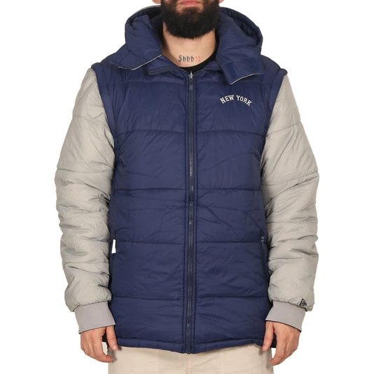 Jaqueta New Era Modern Dupla Face Colete Puffer Azul/Branco/Cinza
