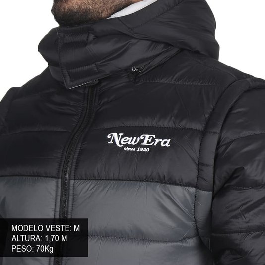 Jaqueta New Era Puffer Trick Me Classic Nec Bomber Preto/Cinza Claro