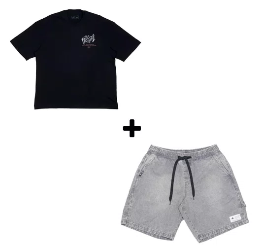 Kit Camiseta Blunt Oversize Gleam + Bermuda Lrg Bad Gray Walk Denin