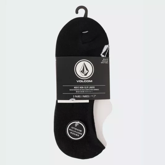 Kit Meia Volcom 3 Pk Anti Slip Grip Preto