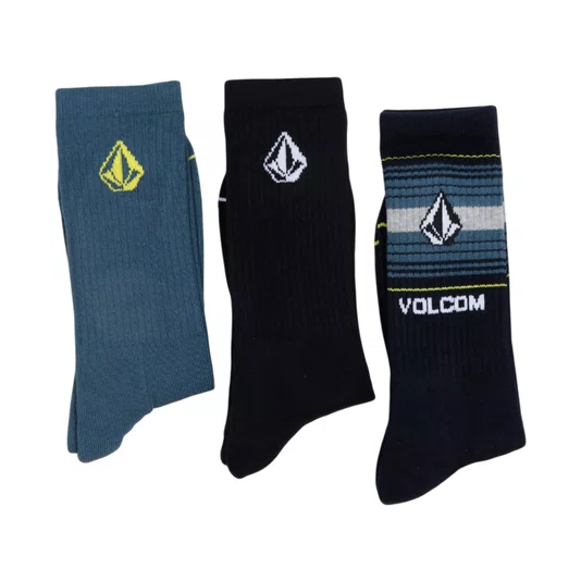 Kit Meia Volcom Cotton Blend 3pk Azul Marinho