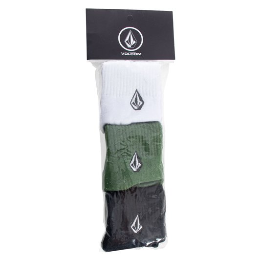 Kit Meia Volcom Solid Stone Sortida Branco/Verde/Preto
