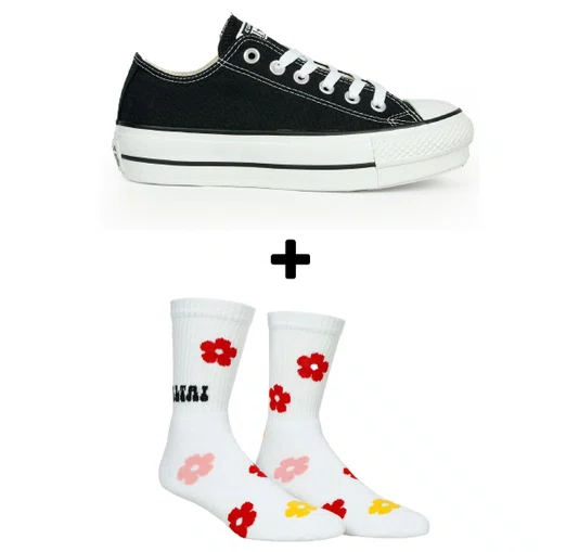 Kit Tênis Converse Chuck Taylor All Star Lift Plataforma + Meia Altai Flores
