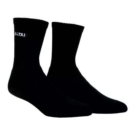 Meia Altai Basica Bordada Preto