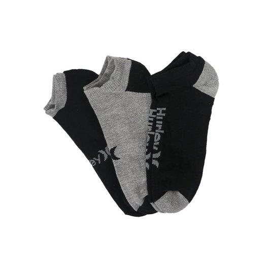 Meia Hurley O&O Invisível 3 Pack Preto/Cinza Mescla