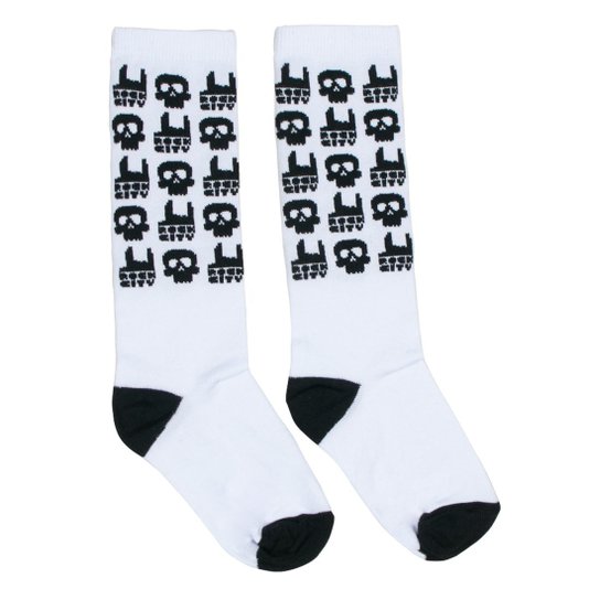 Meia Rock City Skull Juvenil Branco/Preto