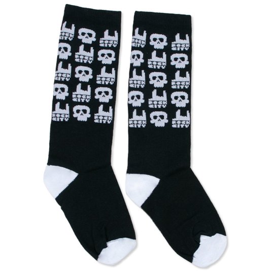 Meia Rock City Skull Juvenil Preto/Branco