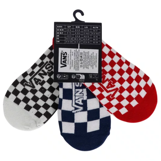 Meia Vans Check Canoodle 3pk Vermelho/Azul/Preto