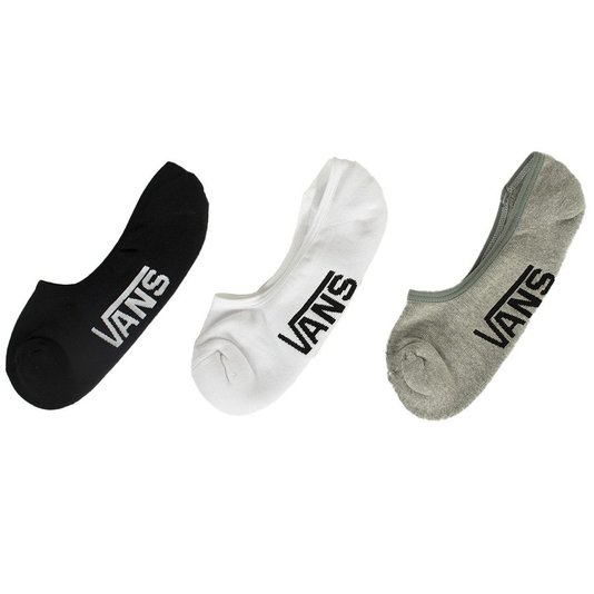 Meia Vans Classic Super No Show 3 Pack Preto/Branco/Cinza