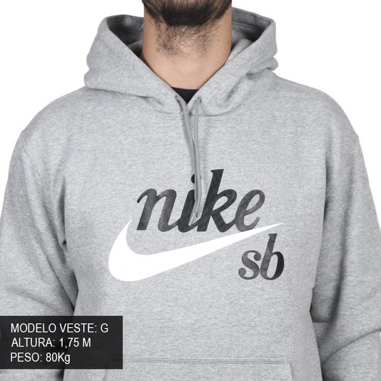 Moletom Nike Sb Classic Logo Cinza Mescla