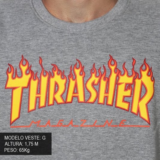 Moletom Thrasher Magazine Flame Logo Careca Mescla/Laranja