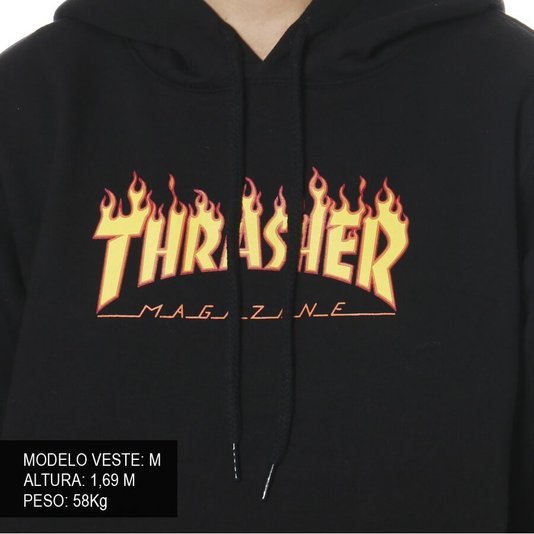 Moletom Thrasher Magazine Flame Logo FEminino Preto/Laranja