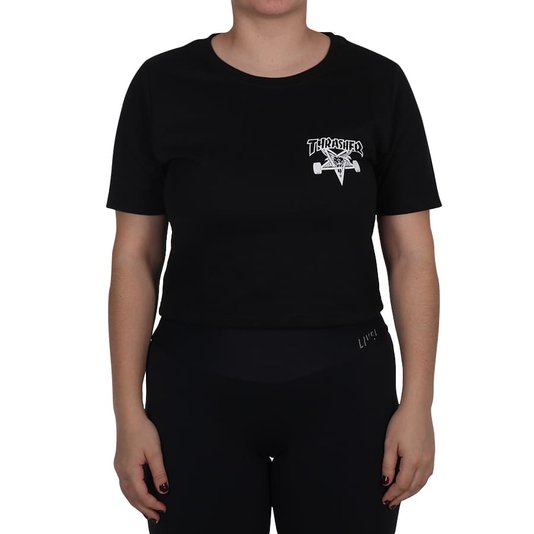 Camiseta Moletom Thrasher Skategoat Girl Cropped Preto