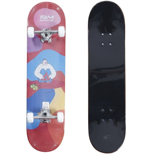 Skate Montado Fam Sports Colorbricks Iniciante Vermelho/Branco