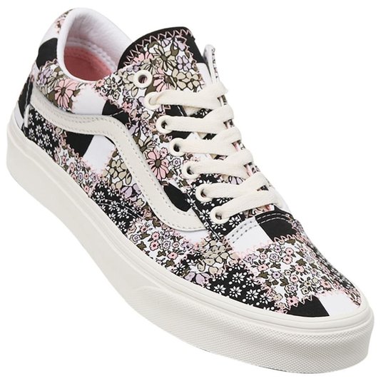 Tênis Vans Old Skool Patchwork Floral Branco/Preto/Rosa
