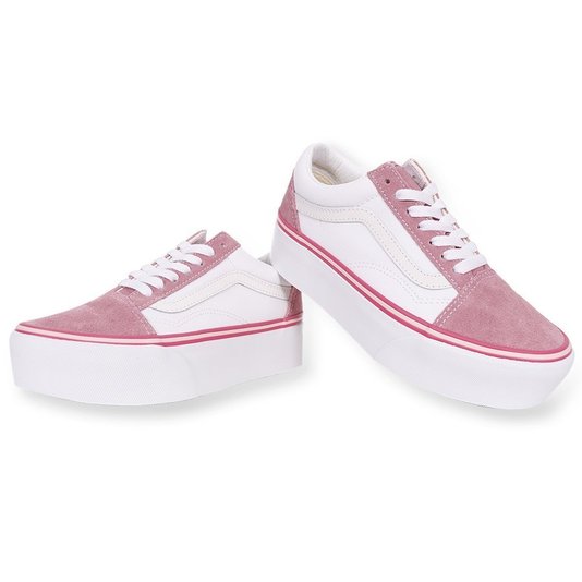 Tênis Vans Old Skool Stackform Plataforma Rosa/Branco