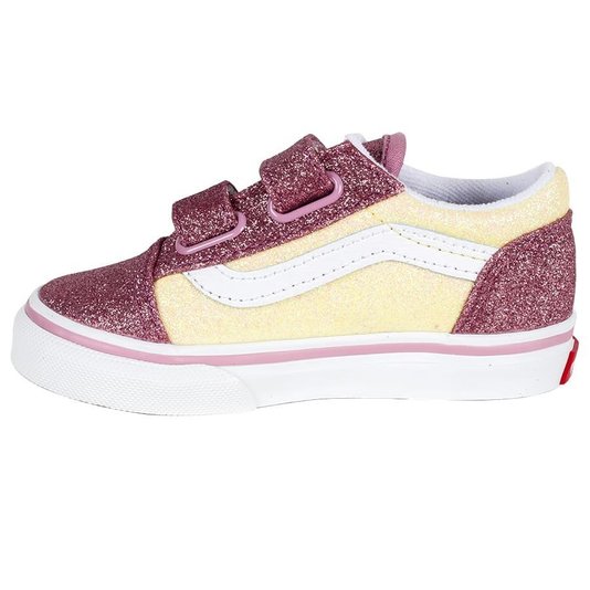 Tênis Vans Old Skool V Glitter Two One Kids Rosa/Amarelo/Branco