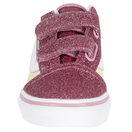 Tênis Vans Old Skool V Glitter Two One Kids Rosa/Amarelo/Branco