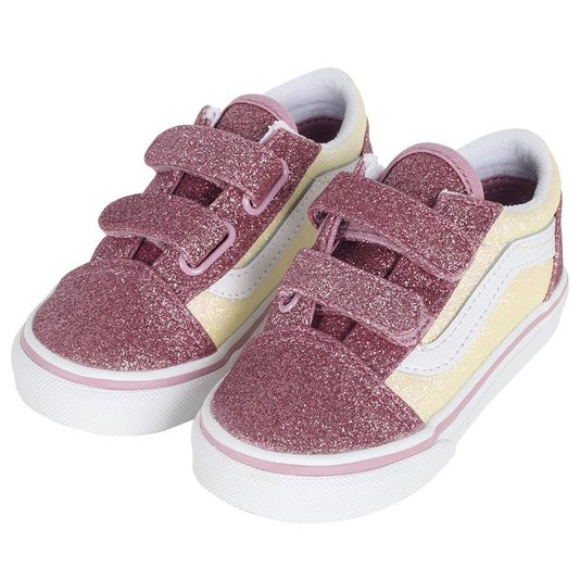 Tênis Vans Old Skool V Glitter Two One Kids Rosa/Amarelo/Branco