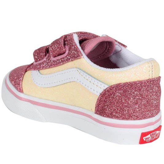 Tênis Vans Old Skool V Glitter Two One Kids Rosa/Amarelo/Branco
