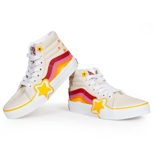 Tênis Vans Sk8-Hi Rainbow Star Retro Bege/Amarelo