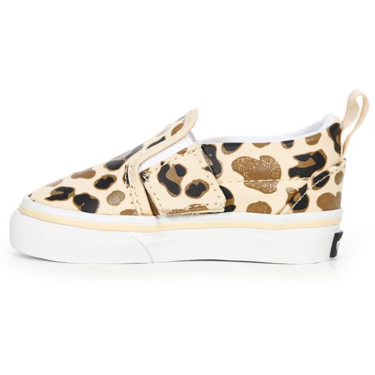 Tênis Vans Slip-On V Leopard Infantil Bege/Branco