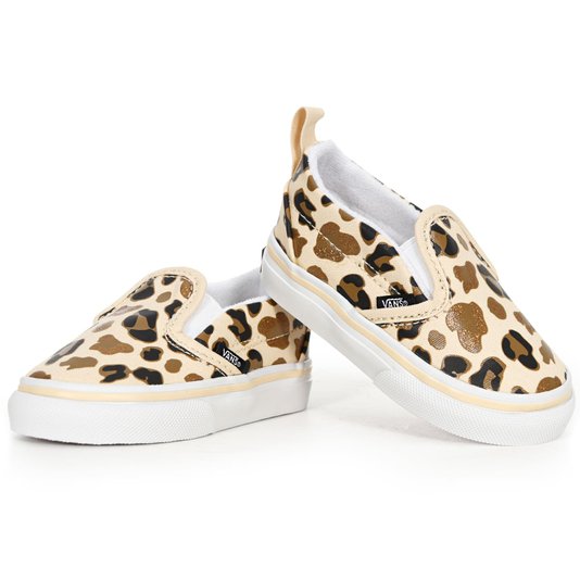 Tênis Vans Slip-On V Leopard Infantil Bege/Branco