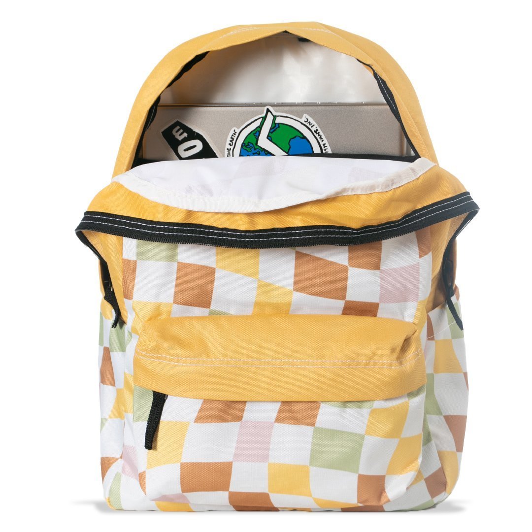 Vans Realm H20 Kids Backpack Yellow Checkered Pattern Lightweight Bag Yellow Vans Sporty Realm Checkerboard Backpack Kids Backpack  main image 4