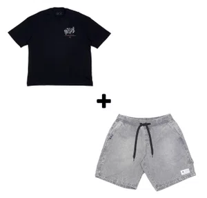 Kit Camiseta Blunt Oversize Gleam + Bermuda Lrg Bad Gray Walk Denin